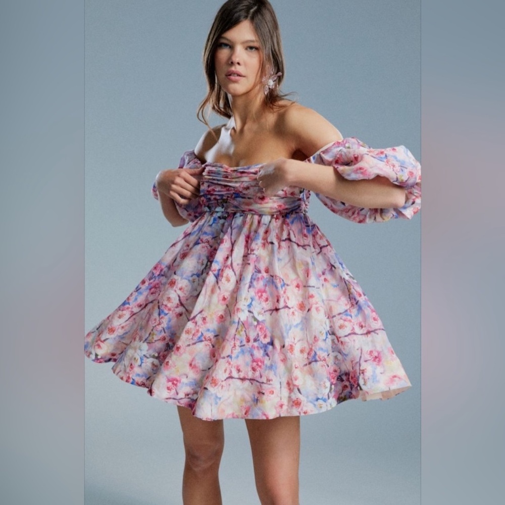 NWT Bardot Kali Tuck Floral Off The Shoulder Mini Dress Sz L
